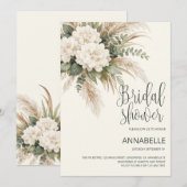 Boho Floral Bridal Shower Invitation Beige Pampas 招待状 (正面/裏面)
