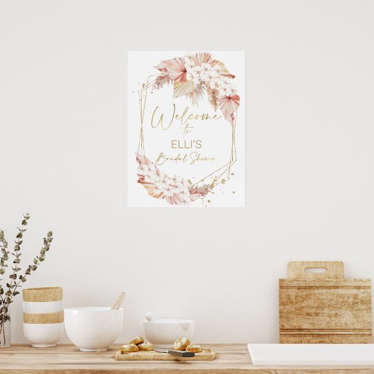 Boho Floral Bridal Shower Welcome Sign ポスター (キッチン)