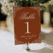 Boho Floral Burnt Orange Rust Wedding Table Number 招待状