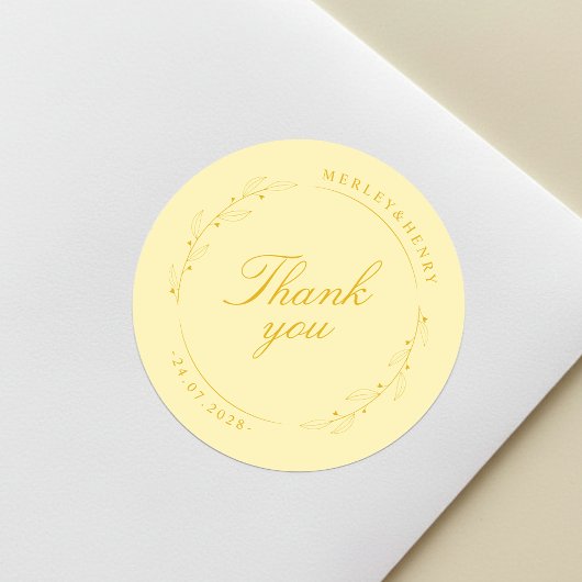 Boho Floral Butter Yellow Wedding Thank You ラウンドシール