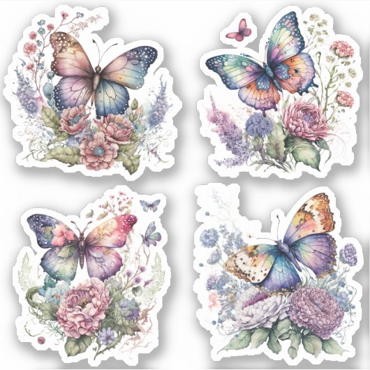 Boho floral Butterfly Sticker Bohemian Ästhetik シール (正面)
