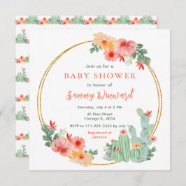 Boho Floral Cactus Baby Shower 招待状
