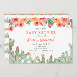 Boho Floral Cactus Baby Shower 招待状