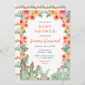 Boho Floral Cactus Baby Shower 招待状 (正面/裏面)