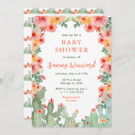 Boho Floral Cactus Baby Shower 招待状