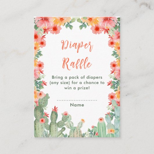 Boho Floral Cactus Baby Shower Diaper Raffle エンクロージャーカード (正面)