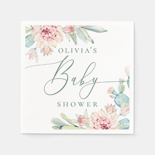 Boho Floral Cactus | Desert Botanical Baby Shower スタンダードカクテルナプキン (正面)
