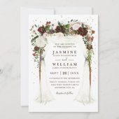 Boho Floral Canopy Elegant Modern QR Code Wedding 招待状 (正面)