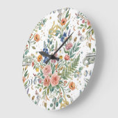 Boho Floral Celestial Moon  & Snakes Botanical ラージ壁時計 (傾斜)