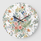 Boho Floral Celestial Moon  & Snakes Botanical ラージ壁時計 (正面)