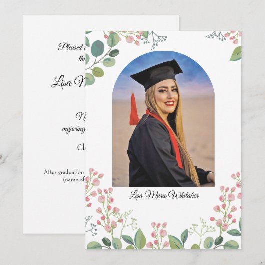 Boho Floral College Graduation Announcement 案内状 (正面/裏面)