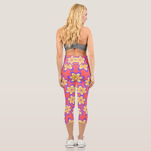 Boho Floral Colorful Pattern カプリレギンス (裏面)