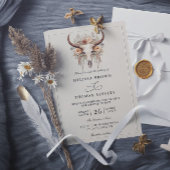 Boho Floral Cow Skull Western QR Code Wedding 招待状