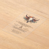 Boho Floral Cow Skull Western Wedding アクリル招待状 (レイダウン)