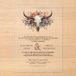 Boho Floral Cow Skull Western Wedding アクリル招待状