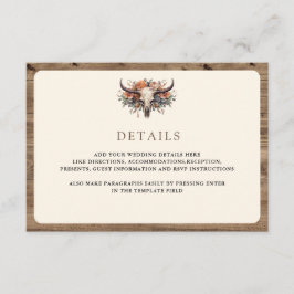 Boho Floral Cow Skull Western Wedding Details エンクロージャーカード