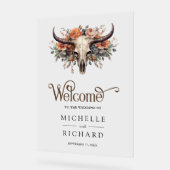 Boho Floral Cow Skull Western Wedding Welcome アクリルサイン (傾斜)