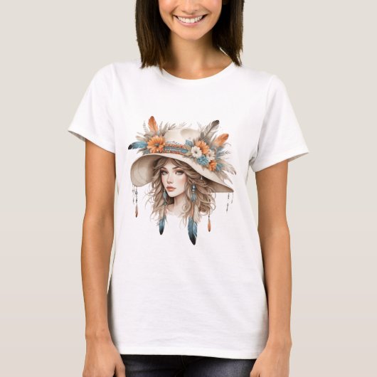 Boho Floral Cowgirl – Women’s Western Style Tee Tシャツ (正面)