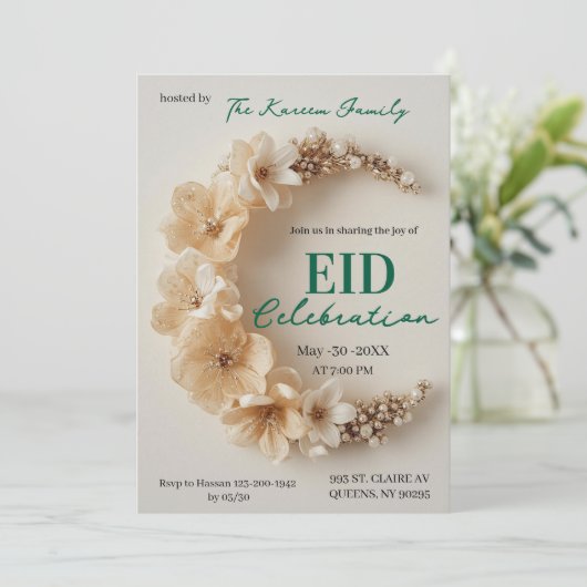 Boho Floral Crescent Eid Party Invitation  招待状 (スタンド正面)