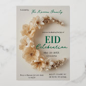 Boho Floral Crescent Eid Party Invitation  箔シーズンカード (正面)