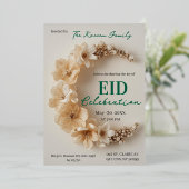 Boho Floral Crescent Eid Party Invitation  箔シーズンカード (立ち正面)
