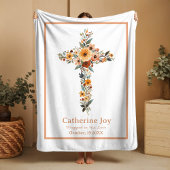 Boho Floral Cross Baptism Gift Name Baby Blankets フリースブランケット