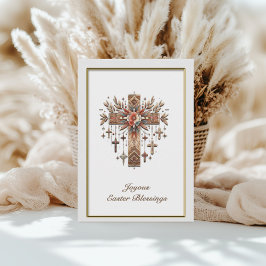 Boho Floral Cross Easter カード
