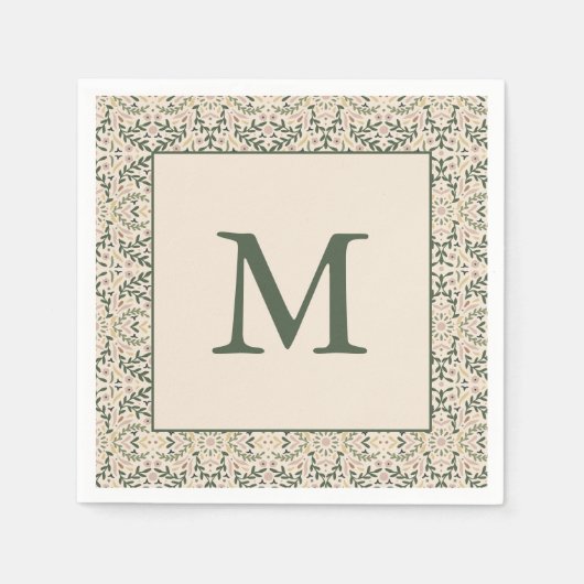 Boho Floral Custom Christmas Holiday Monogram スタンダードカクテルナプキン (正面)