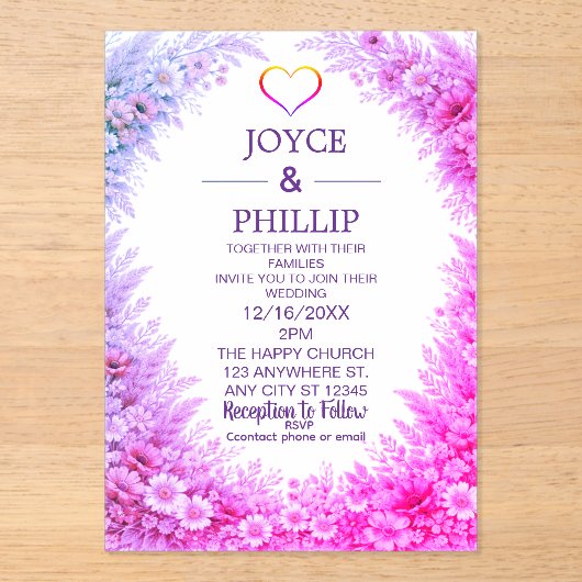 Boho Floral Custom Wedding Invites Cards アクリル招待状 (正面)