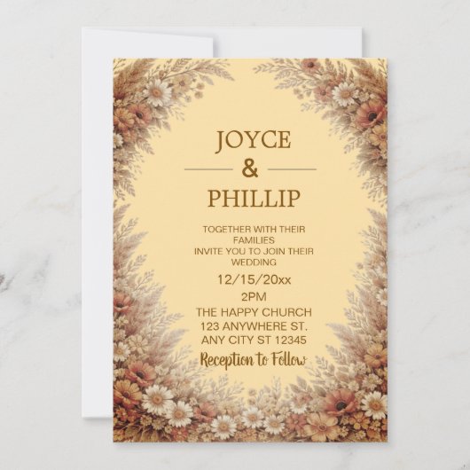 Boho Floral Custom Wedding Invites Cards 招待状 (正面)