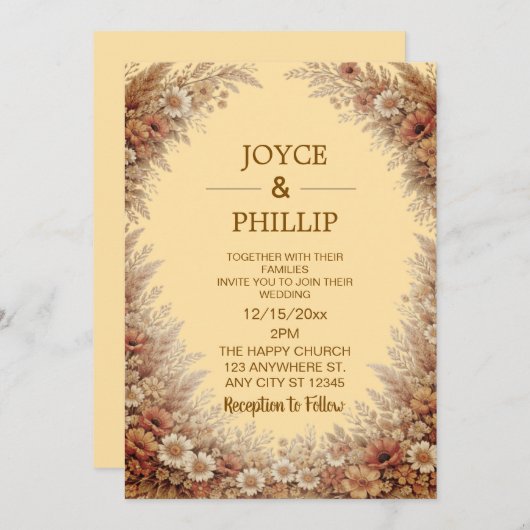 Boho Floral Custom Wedding Invites Cards 招待状 (正面/裏面)