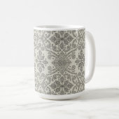 Boho Floral Damask Line Art, Black on Beige コーヒーマグカップ (正面右)