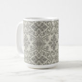Boho Floral Damask Line Art, Black on Beige コーヒーマグカップ (正面左)