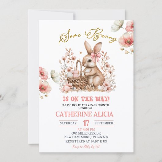 Boho Floral Easter Bunny Baby Shower 招待状 (正面)