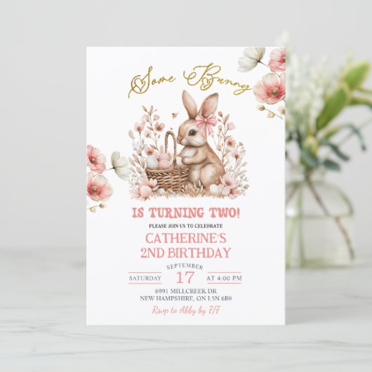 Boho Floral Easter Bunny Birthday 招待状 (スタンド正面)