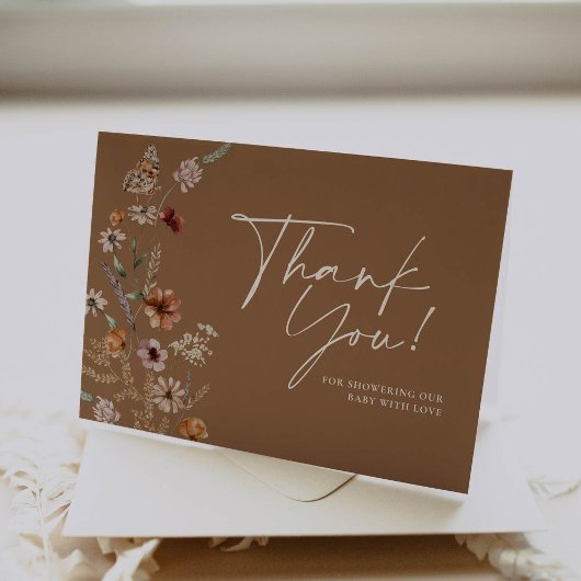 Boho Floral Fall Baby Shower Thank You Card サンキューカード