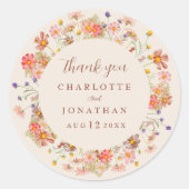 Boho Floral Fall Wedding Thank You  ラウンドシール (正面)