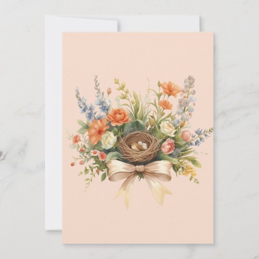 Boho Floral Feather Your Nest Bow Baby Shower 招待状 (裏面)