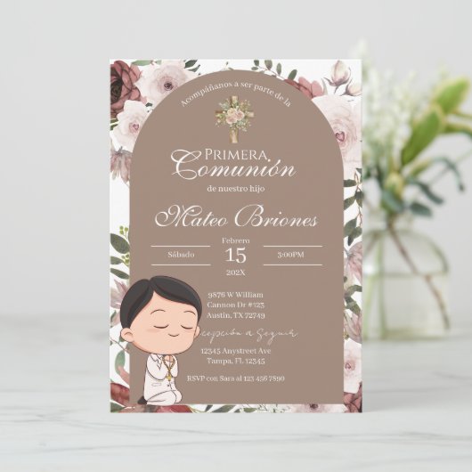 Boho Floral First Communion Invitation 招待状 (スタンド正面)