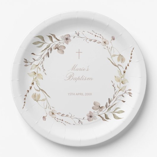 Boho floral flowers Paper Plate table decor ペーパープレート (正面)
