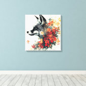 Boho Floral Fox Wildlife Nature キャンバスプリント (インサイチュ (ウッドフロア))