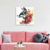 Boho Floral Fox Wildlife Nature キャンバスプリント (インサイチュ (リビング))