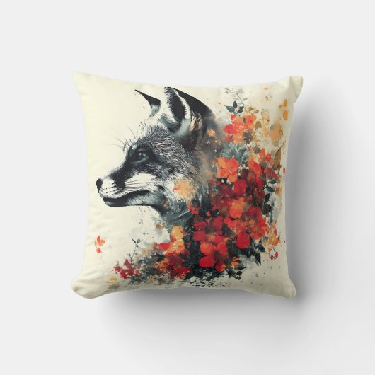 Boho Floral Fox Wildlife Nature クッション (正面)