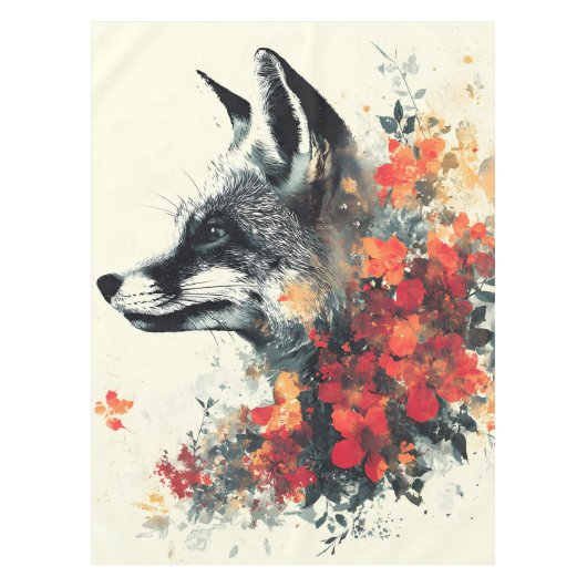 Boho Floral Fox Wildlife Nature テーブルクロス (正面)