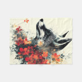 Boho Floral Fox Wildlife Nature フリースブランケット (正面(横))