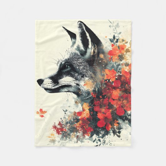 Boho Floral Fox Wildlife Nature フリースブランケット (正面)