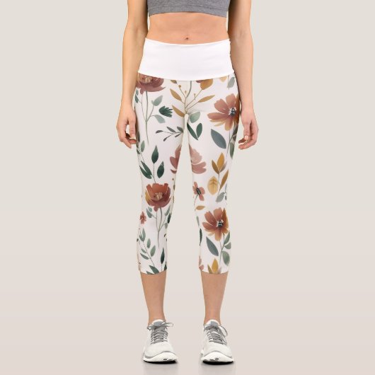 Boho Floral Geometry – Earthy Wildflower カプリレギンス (正面)