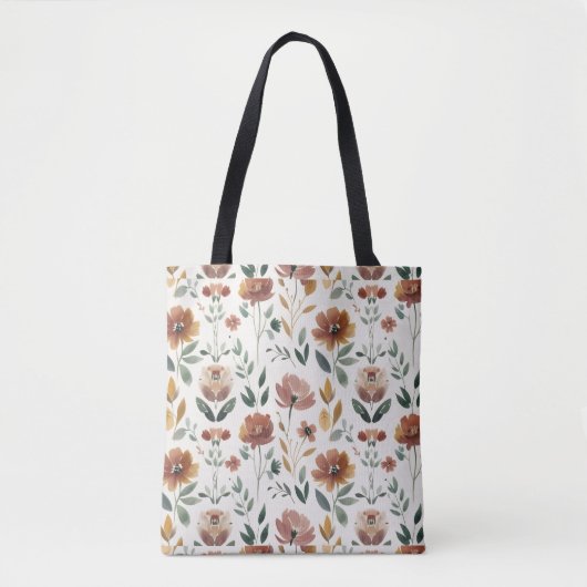 Boho Floral Geometry – Earthy Wildflower Pattern トートバッグ (正面)