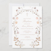 Boho floral girl Baptism invitation template 招待状 (正面)