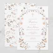 Boho floral girl Baptism invitation template 招待状 (正面/裏面)